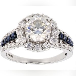 Moissanite Fire Moissanite And Blue Sapphire Platineve 925 Ring 3.02ctw DEW